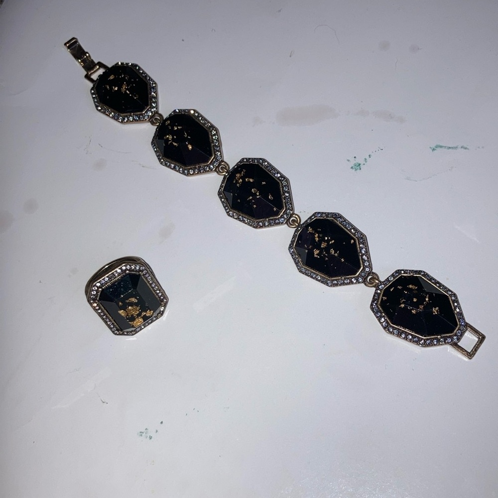 Chloe + Isabel Guilded Jet Statement ring and bracelet